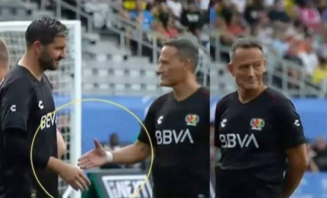 Gignac le negó el saludo al Matador Hernández en el concurso de habilidades entre la Liga MX y la MLS. Foto: Especial