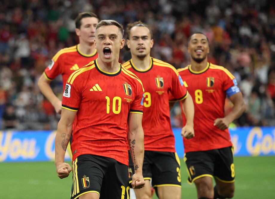 Selección de Bélgica en festejo de gol, durante la tercera jornada de la Fase de Grupos del Mundial de 2026 - Foto: AFP