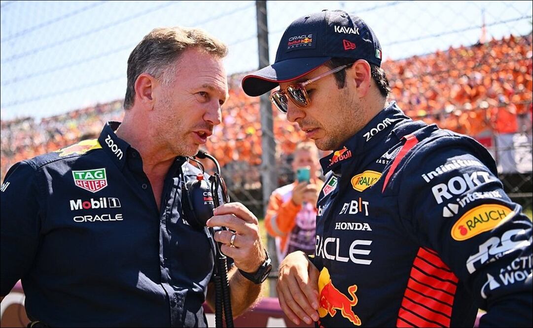 Christian Horner y Sergio Pérez, previo a una carrera de la F1. FOTO: @RedBullRacing