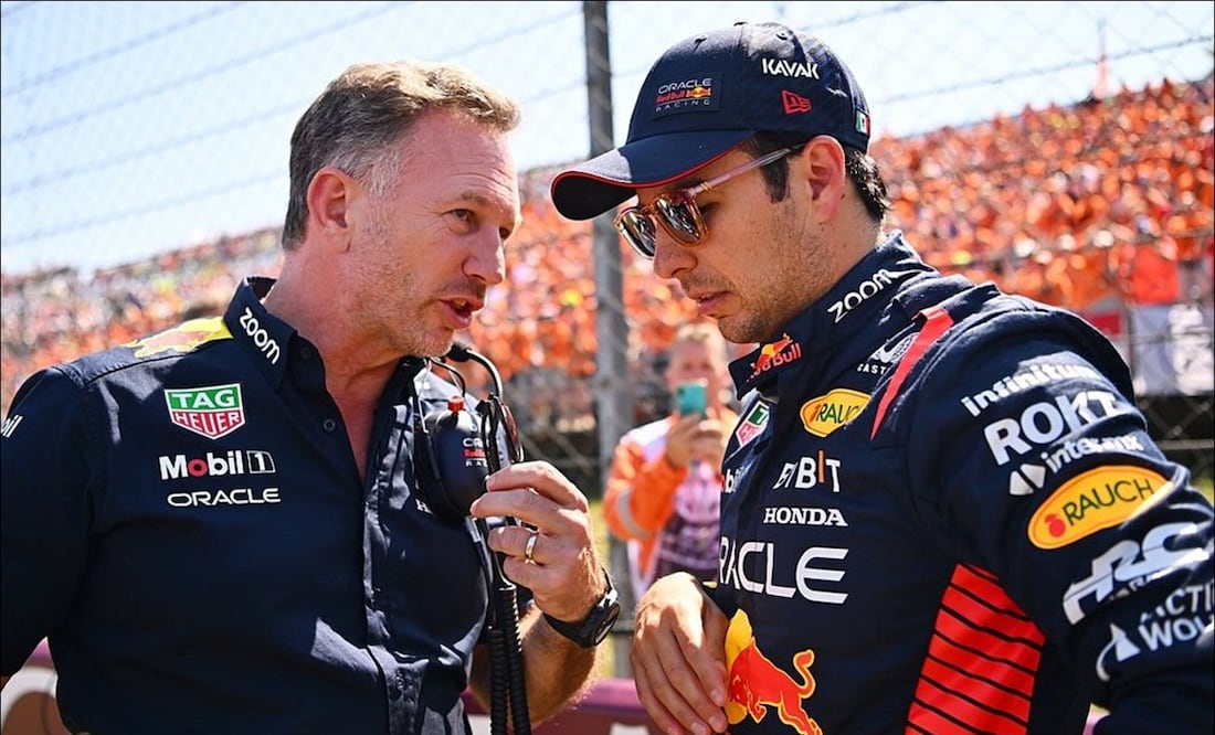 Christian Horner y Sergio Pérez, previo a una carrera de la F1. FOTO: @RedBullRacing