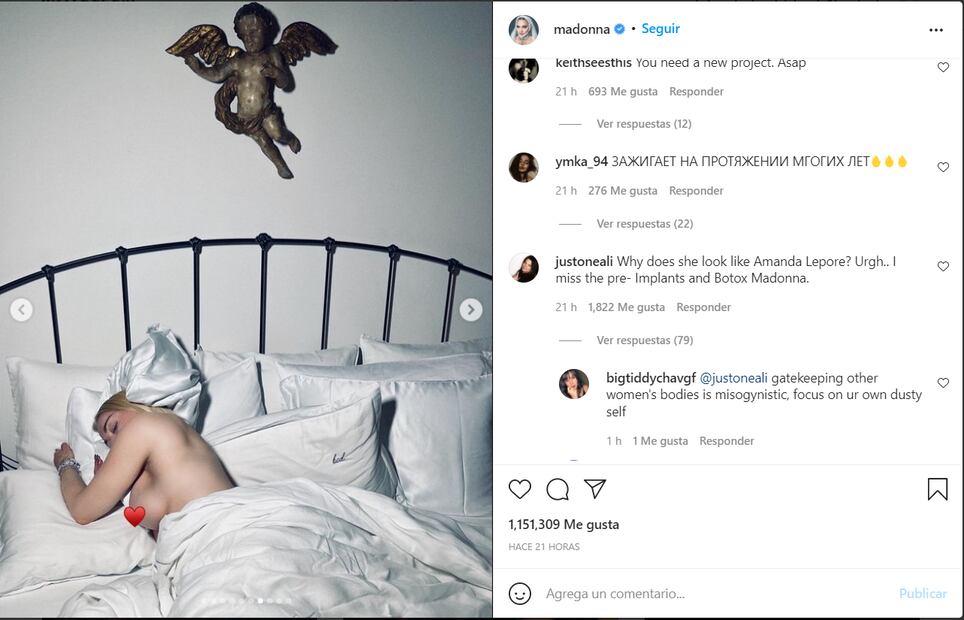Madonna se desnuda en Instagram; sus fans critican el photoshop en su rostro