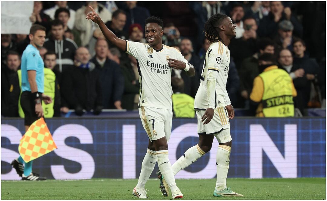 Vinicius festejando su gol en Champions League con el Real Madrid ante el Braga / FOTO: AFP