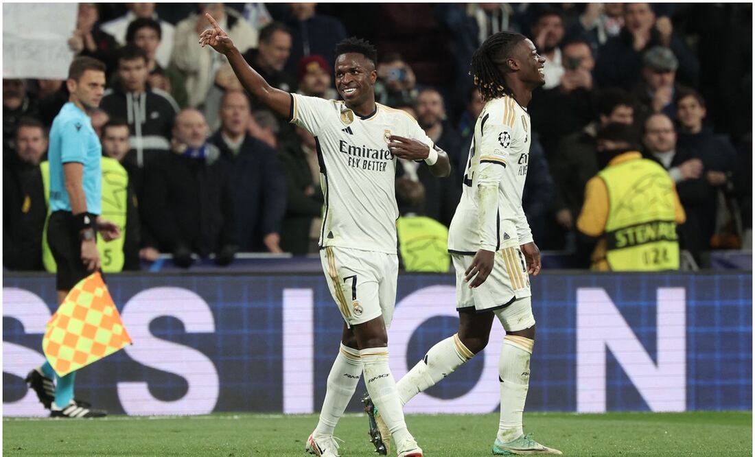 Vinicius festejando su gol en Champions League con el Real Madrid ante el Braga / FOTO: AFP