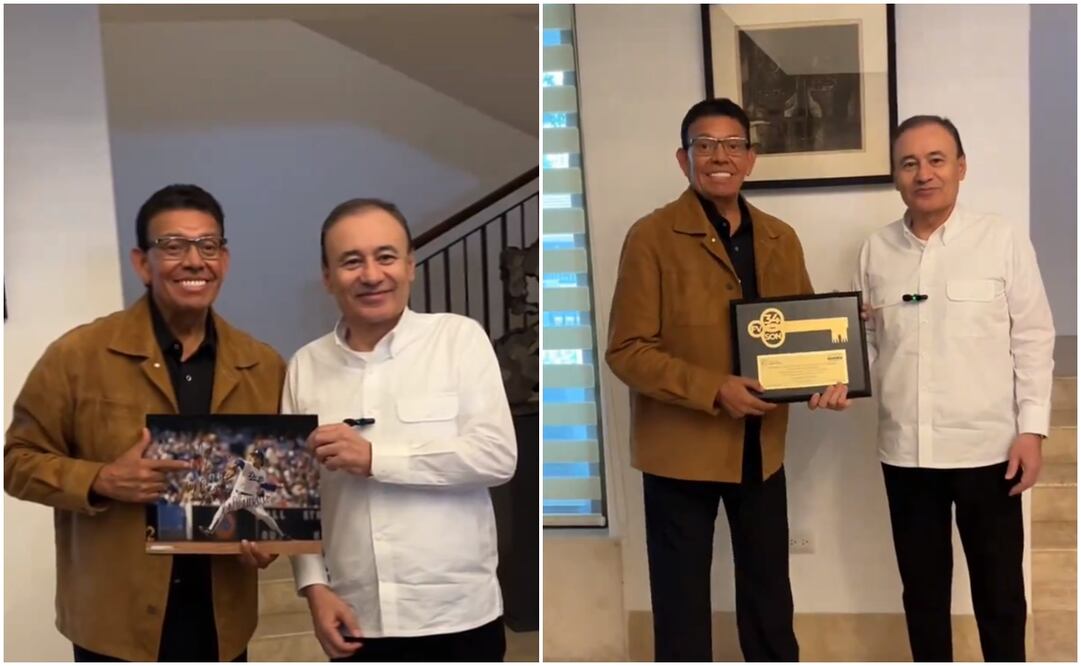 Fernando Valenzuela y Alfonso Durazo en homenaje al pitcher / FOTOS: Captura