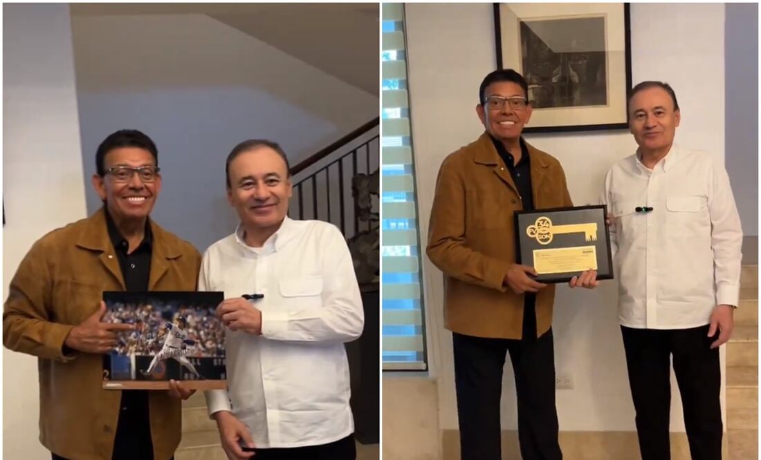 Fernando Valenzuela y Alfonso Durazo en homenaje al pitcher / FOTOS: Captura