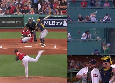 Pelotero de Brewers pega jonrón y revienta bote de palomitas de aficionados de los Red Sox