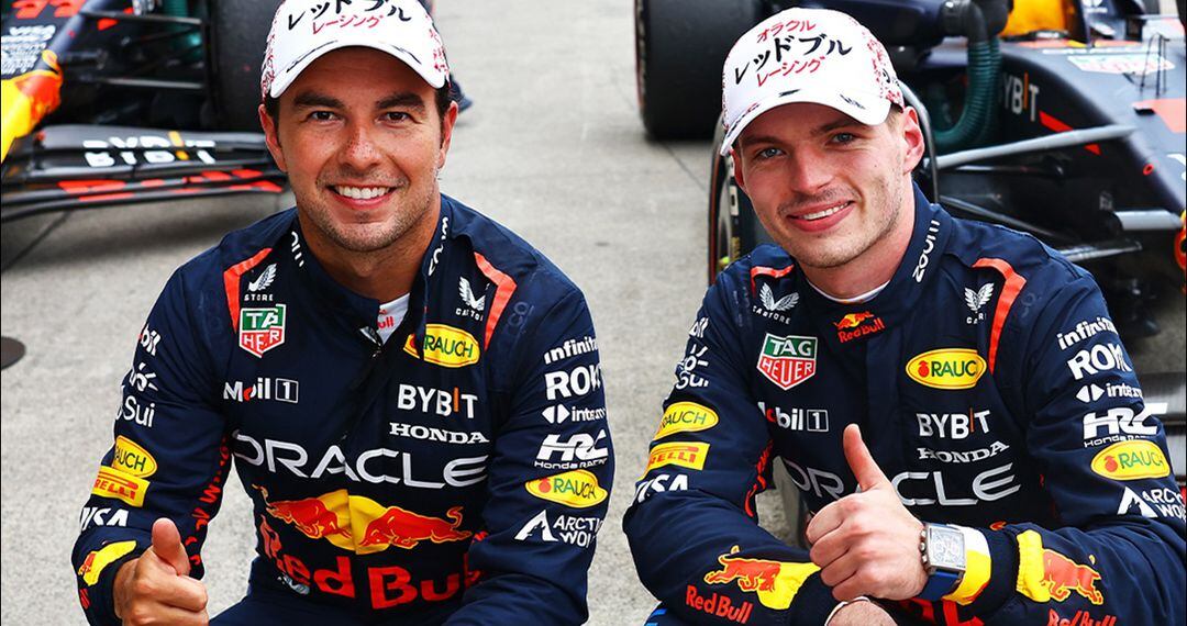 Checo Pérez quedó tercero y Max Verstappen primero durante la carrera Sprint del GP de China / FOTO: @redbullracing
